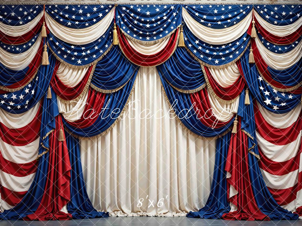 Kate Independence Day Red White Blue Star Drapes Printed Backdrop Designed by Mini MakeBelieve