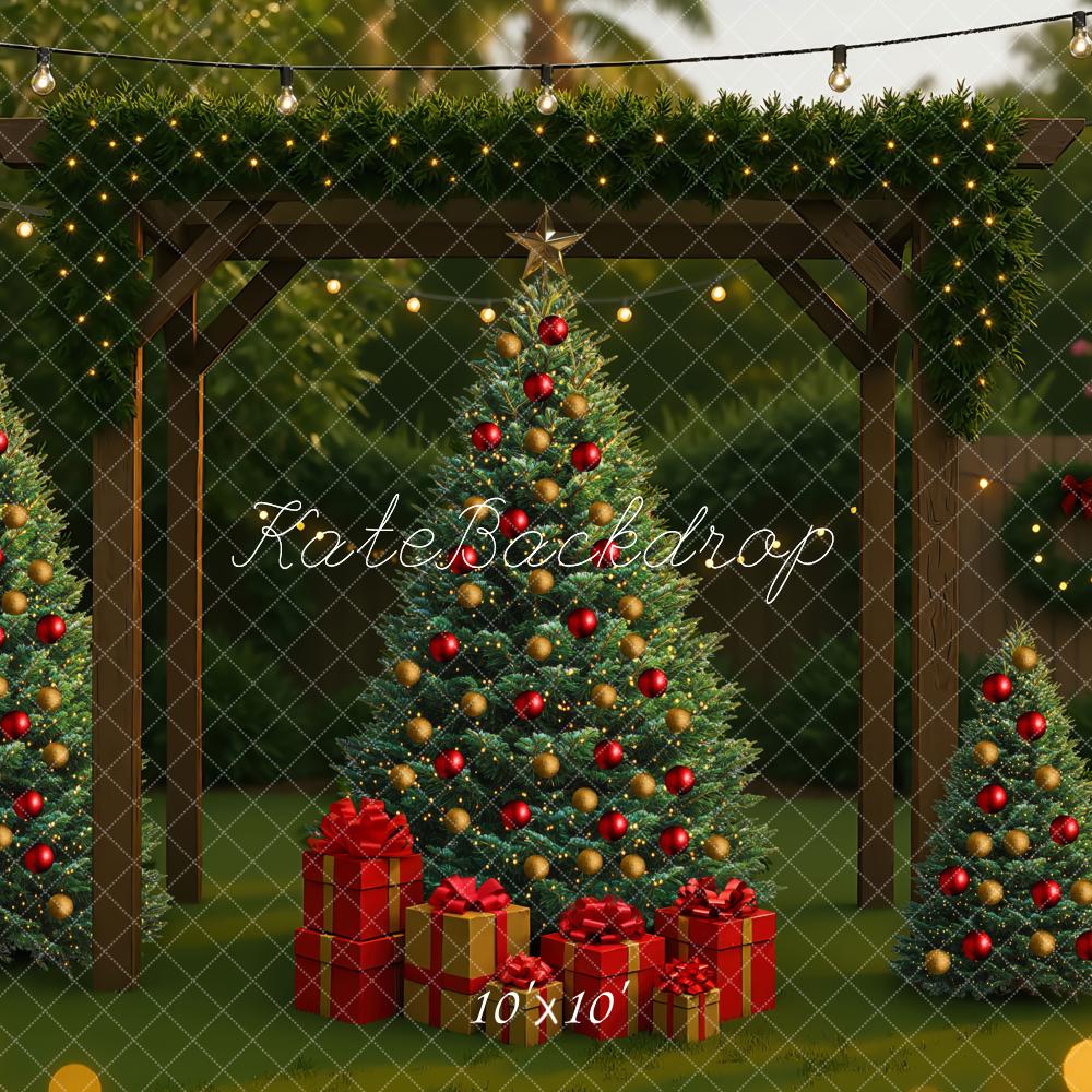 Kate Christmas Trees Backyard Lights Gifts Backdrop Designed by Mini MakeBelieve