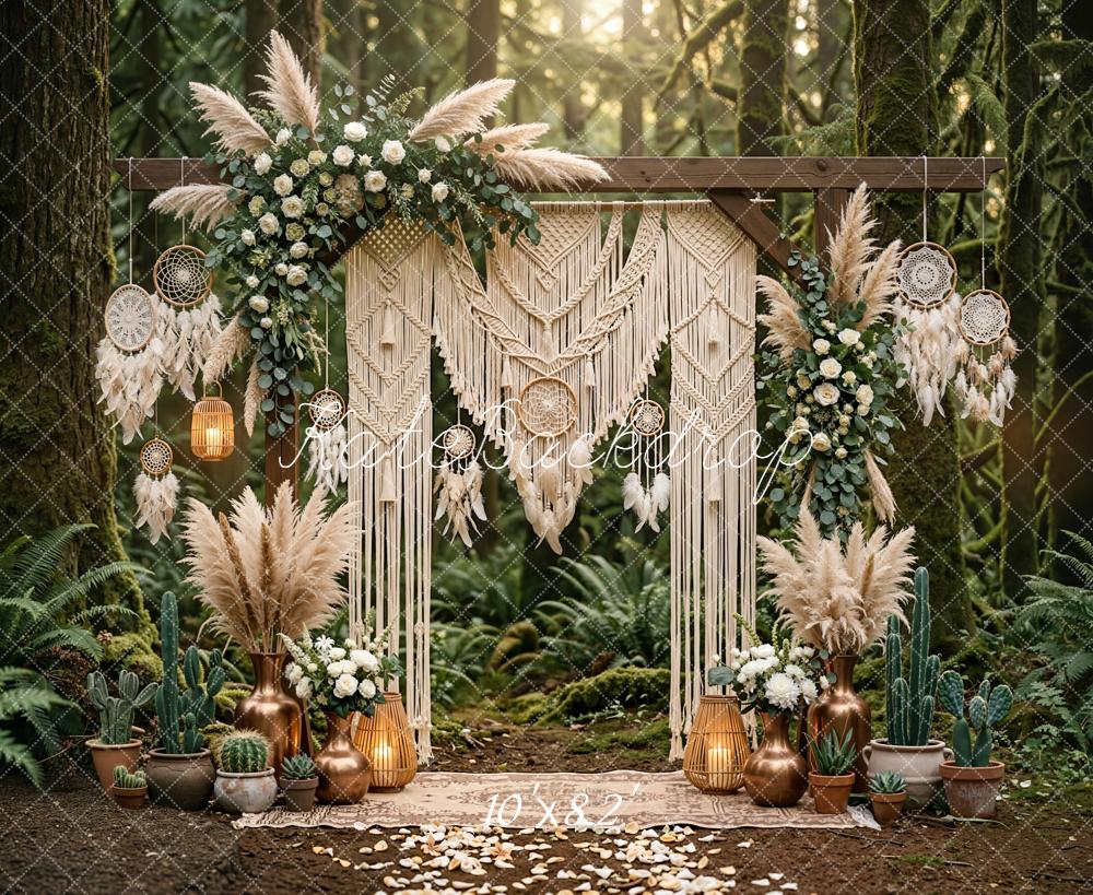 Kate Boho Macrame Dreamcatcher Forest Arch Printed Backdrop Designed by Emetselch