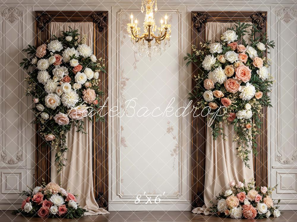 Kate Summer Flower Arch Vintage Wall Chandelier Printed Backdrop Designed by Mini MakeBelieve