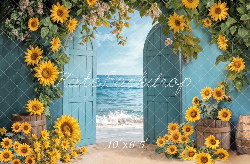 Kate Summer Sunflower Beach Blue Doorway Backdrop Designed by Emetselch