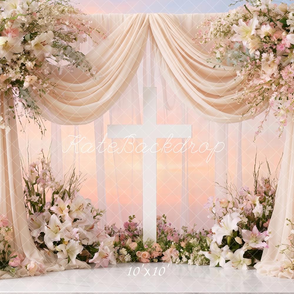 Kate Church Stage Cross Wedding Flower Arch Drapes Printed Backdrop Designed by Angela Miller