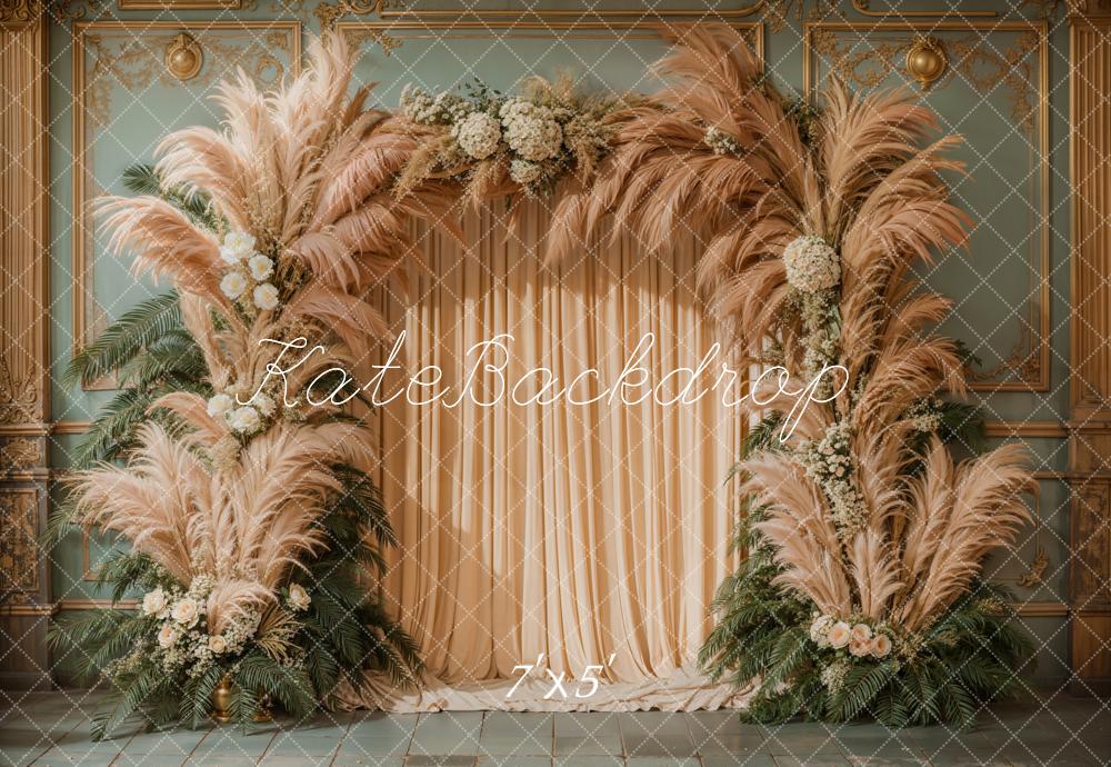 Boho Arch Pampas Grass Curtains Foto Achtergrond Designed by Kate Image