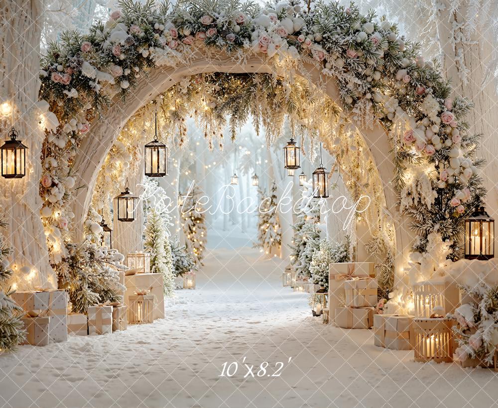 Kate Christmas Winter Flower Archway Lanterns Snowy Gifts Backdrop Designed by Emetselch