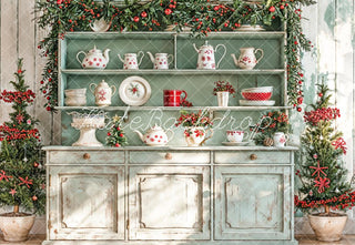 Kate Christmas Kitchen Sunshine Green Cabinets Printed Backdrop Designed by Emetselch