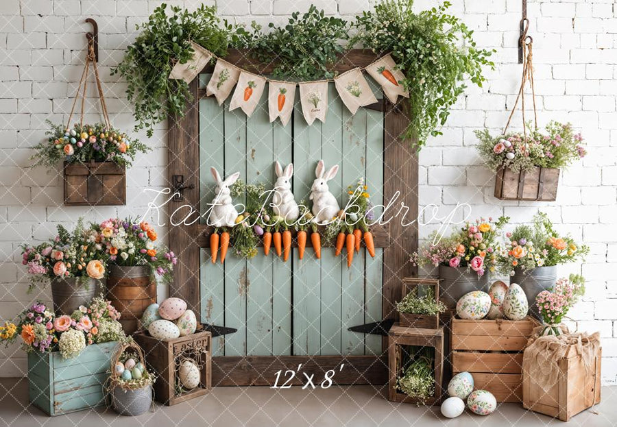 Aperturee Greenery Wall Carrot Bunny Easter Pillow Case Backdrop