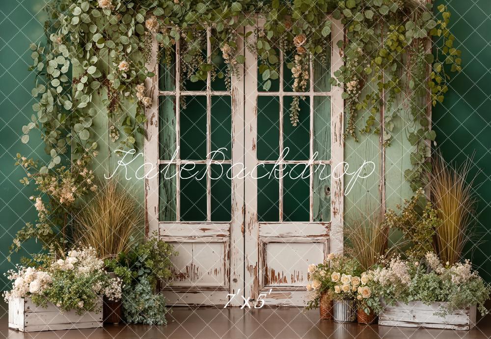 Kate Spring Vintage French Door Greenery Floral Arrangement Backdrop Designed by Emetselch