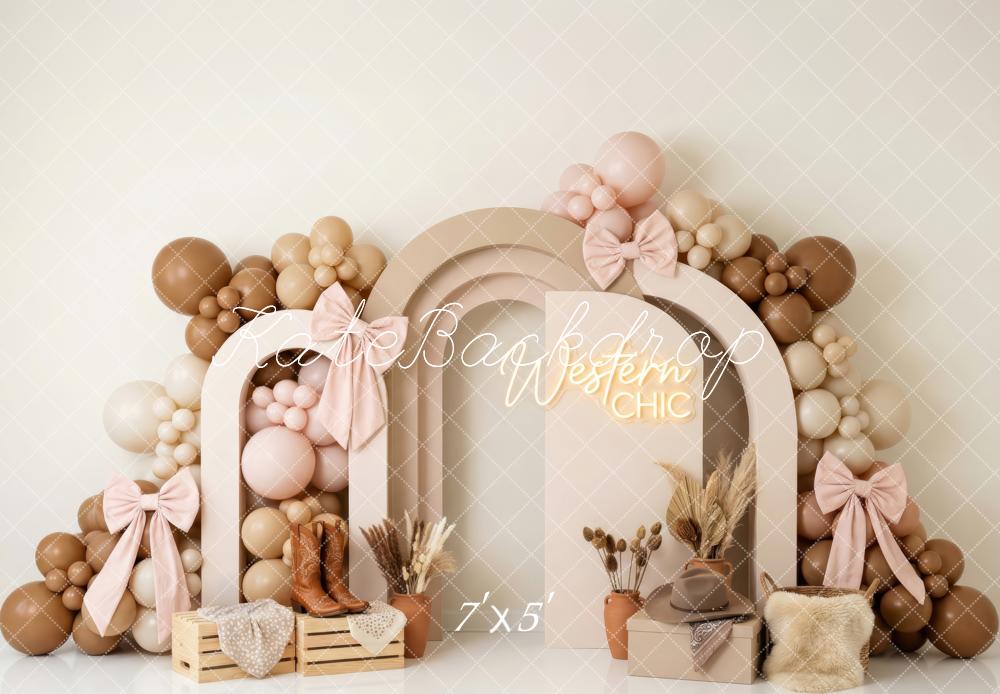 Kate Birthday Western Chic Balloon Arch Crates Boots Cowboy Hat Printed Backdrop Designed by Patty Roberts