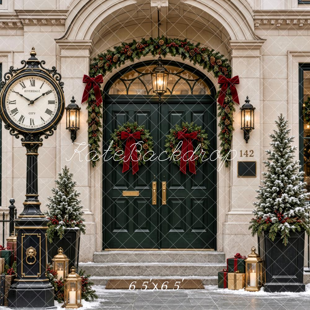 Kate Christmas City Victorian Door Wreath Clock Entrance Printed Backdrop Designed by Patty Roberts