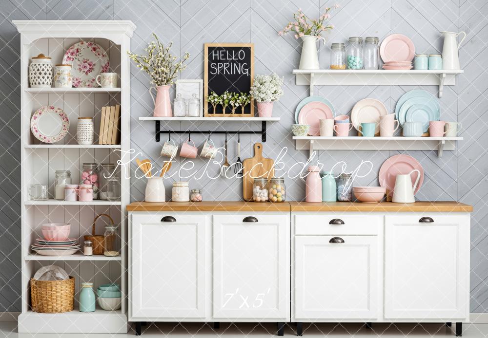 Kate Spring Kitchen Pastel Shelf Cabinet Backdrop Designed by Patty Roberts