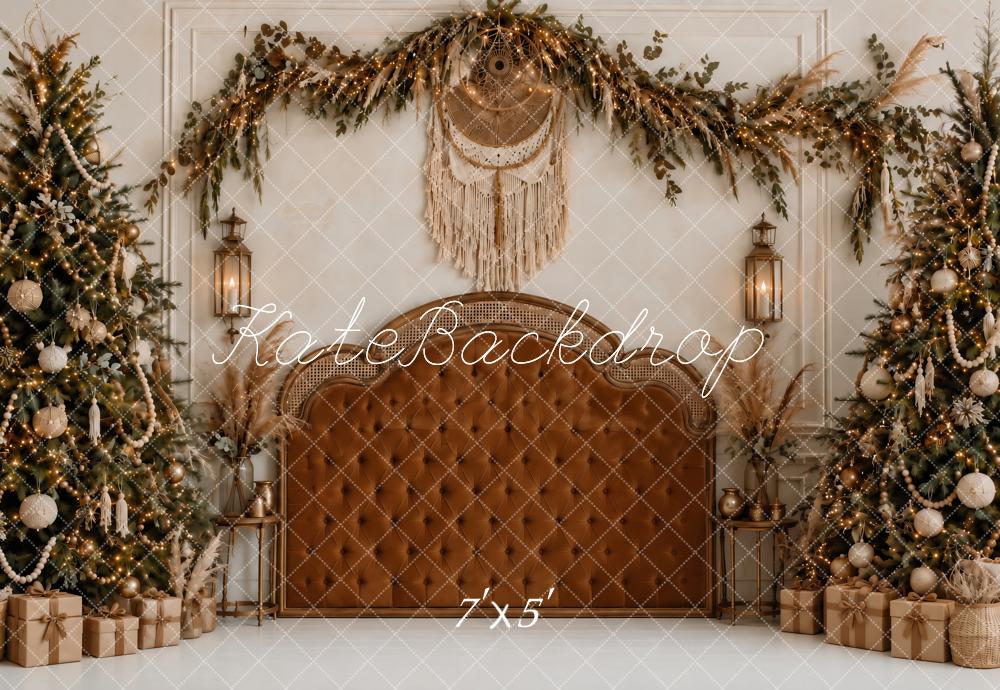 Kate Christmas Trees Boho Headboard Dreamcatcher Garland Printed Backdrop Designed by Ashley Paul