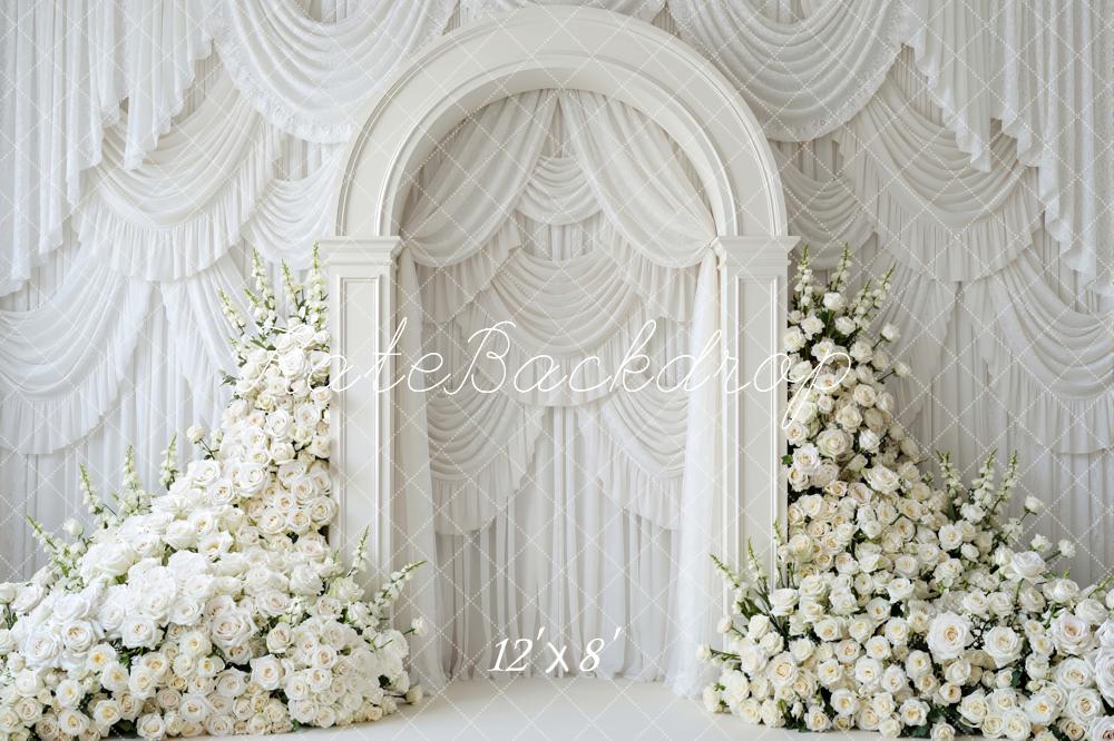 Kate Spring White Flower Arch Wedding Draped Curtains Backdrop Designed by Mini MakeBelieve