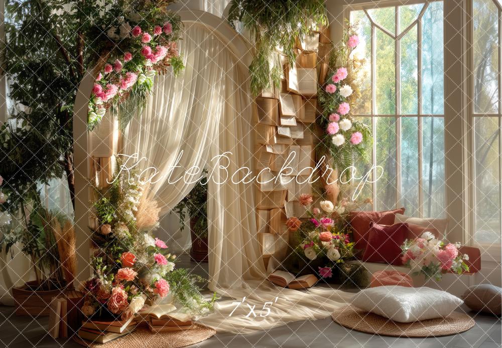 Kate Flower Arch Drapes Books Cozy Window Light Backdrop Designed by M