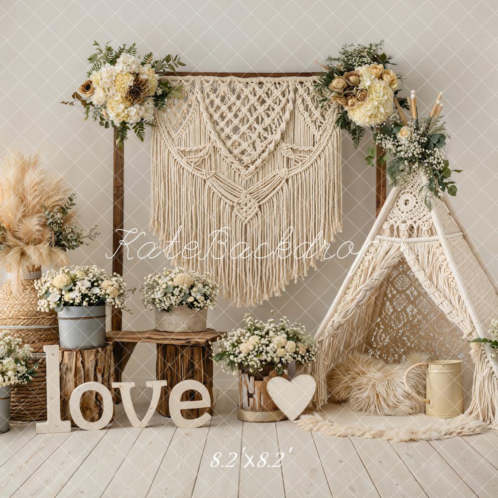 Kate Mother's Day Boho Macrame Flower Arch Teepee Love Backdrop Designed by Emetselch