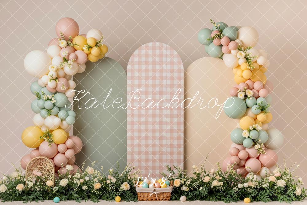 Kate Easter Pastel Balloon Flower Arch Gingha Basket Printed Backdrop Designed by Patty Roberts