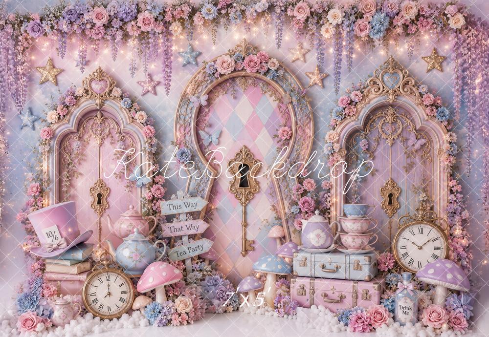 Kate Cake Smash Enchanted Wonderland Tea Party Lavender Ornate Doors Printed Backdrop Designed by Ashley Paul