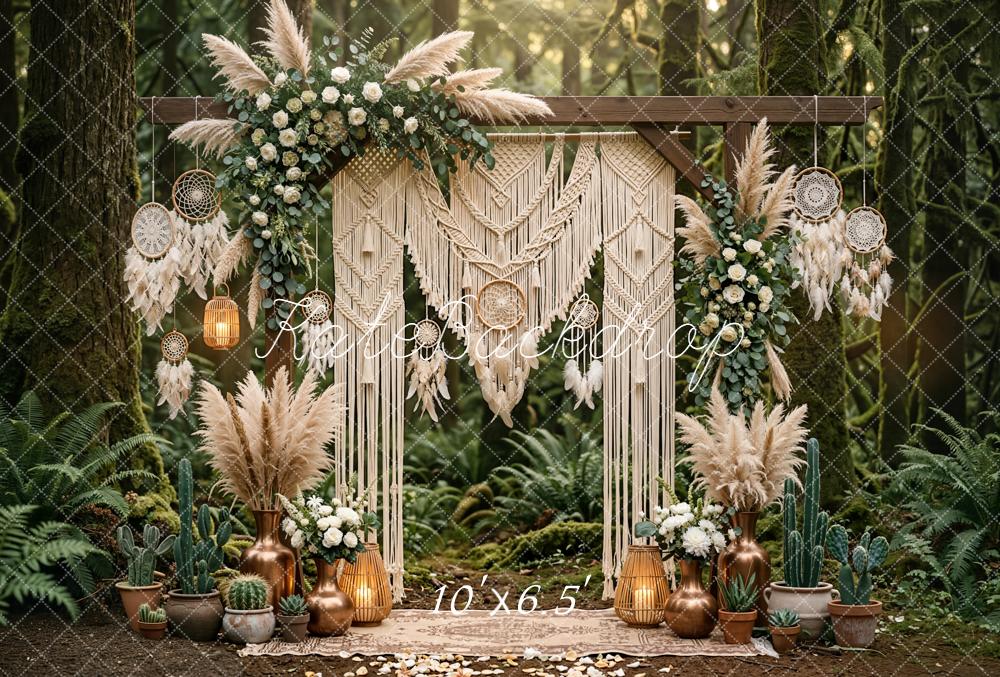 Kate Boho Macrame Dreamcatcher Forest Arch Printed Backdrop Designed by Emetselch