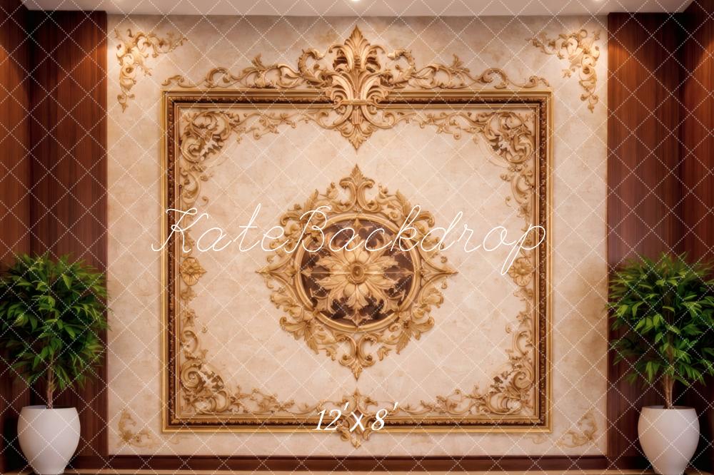 Kate Vintage Wall Ornate Gold with Plants Printed Backdrop Designed by Vertigo Productions