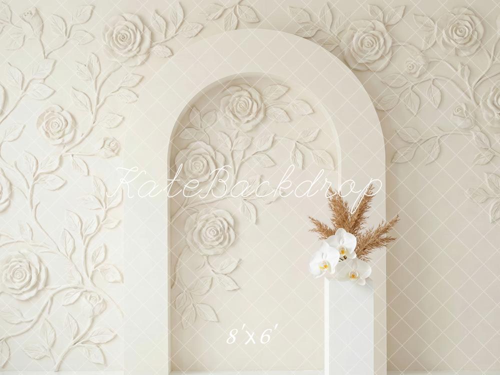 Kate Wedding Ivory Flower Arch Vintage Wall Printed Backdrop Designed by Patty Roberts