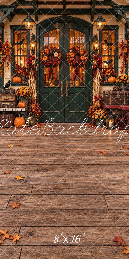 Kate Sweep Fall Pumpkin Wreath Doorway Printed Backdrop Designed by Vertigo Productions