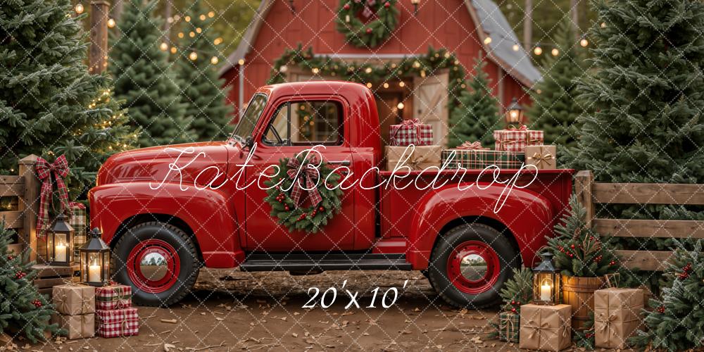 Kate Christmas Red Truck Barn Printed Backdrop Designed by Emetselch