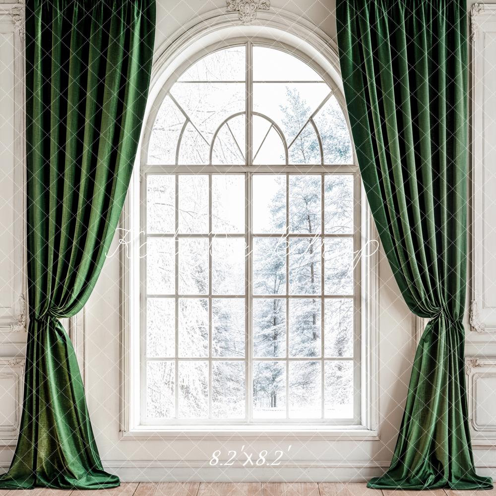 Kate Elegant Green Curtain Arch Window Backdrop Designed by Emetselch