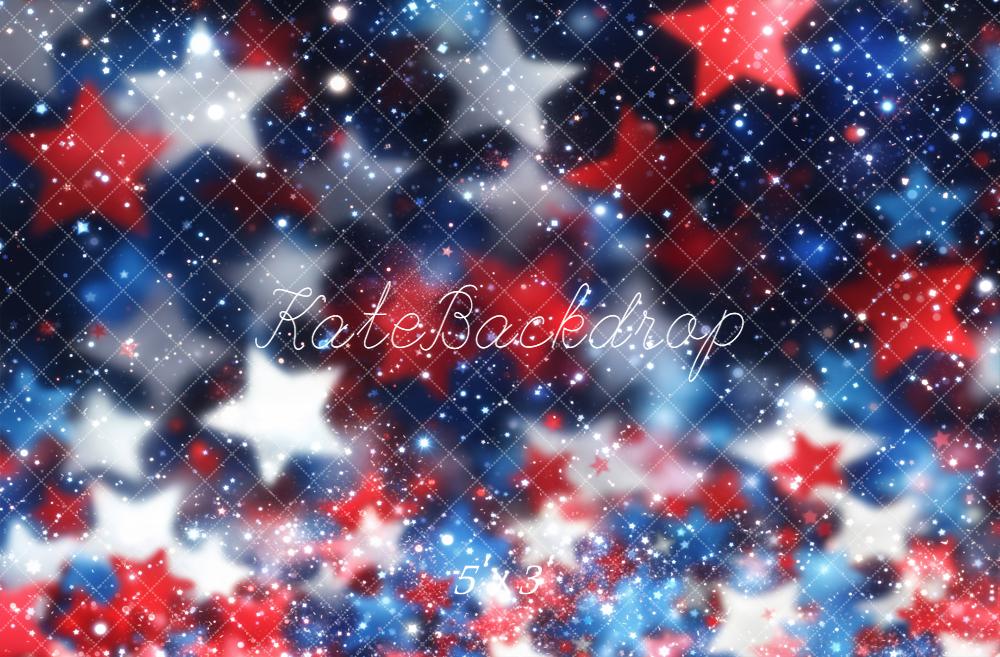 Kate Independence Day Patriotic Red White Blue Stars Bokeh Printed Backdrop Designed by Chain Photography