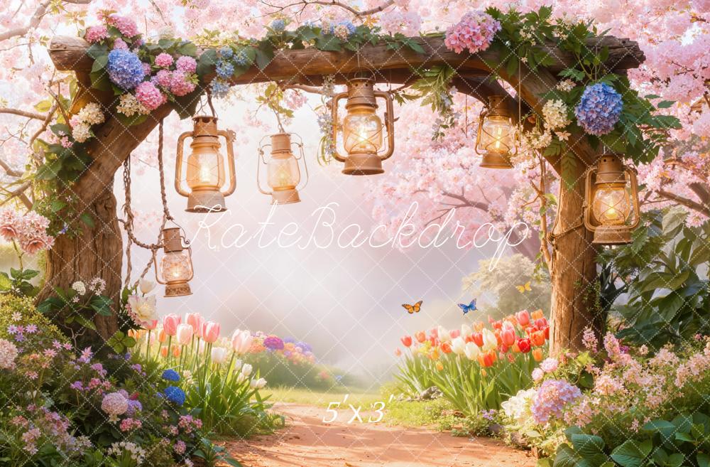Kate Spring Flower Arch Lantern Cherry Blossom Garden Backdrop Designed by Emetselch