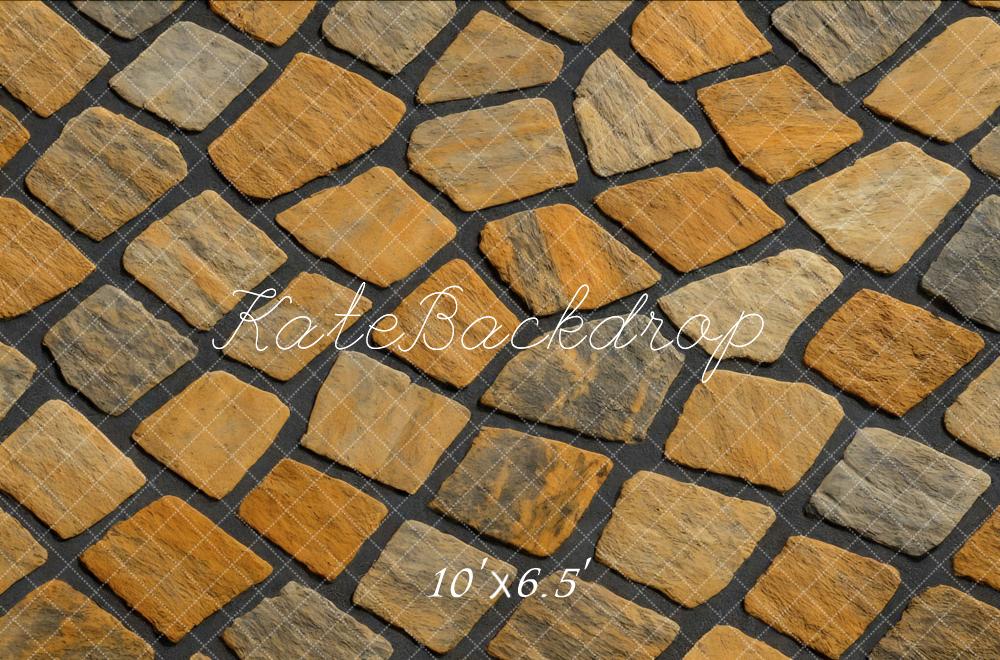 Kate Yellow Brown Cobblestone Floor Backdrop Designed by Mini MakeBelieve