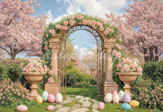 Kate Easter Flower Arch Pastel Eggs Garden Printed Backdrop Designed by Emetselch