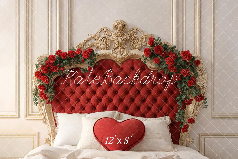 TEST Kate Valentine's Day Red Headboard Roses Heart Pillow Backdrop Designed by Emetselch