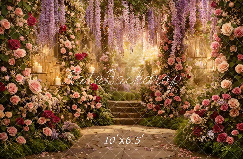 Kate Spring Flower Arch Garden Stairs Candles Backdrop Designed by Emetselch