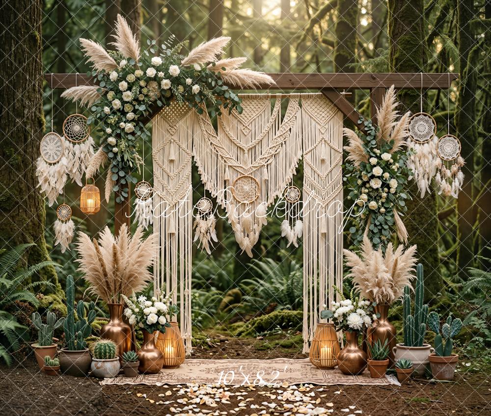 Kate Boho Macrame Dreamcatcher Forest Arch Printed Backdrop Designed by Emetselch