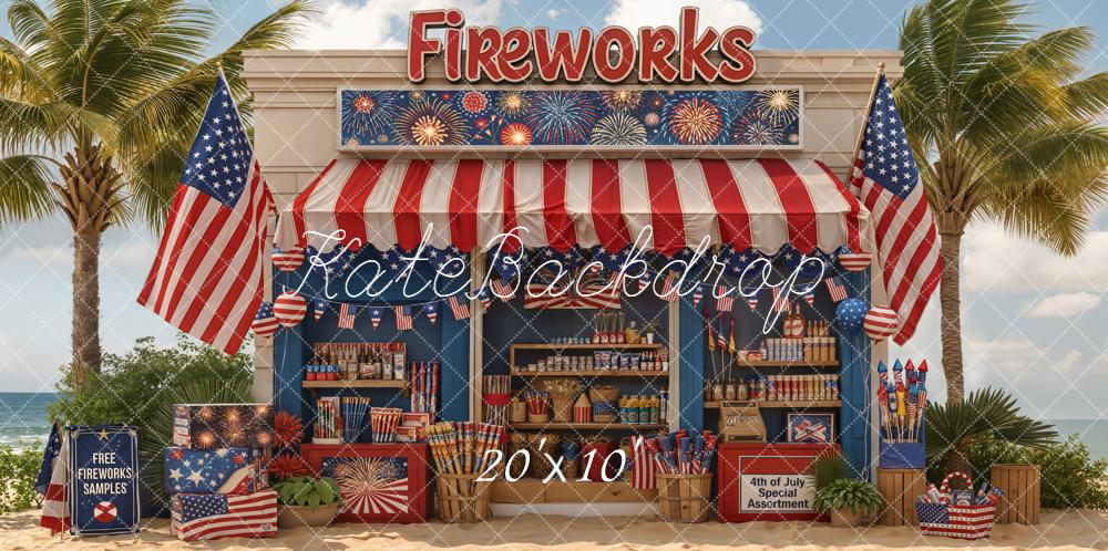 Kate 4th Of July Fireworks Booth Red White Blue Flags Printed Backdrop Designed by Chain Photography