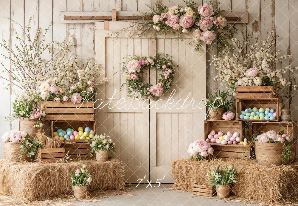 Kate Easter Spring White Barn Door Flowers Eggs Wood Crates Printed Ba