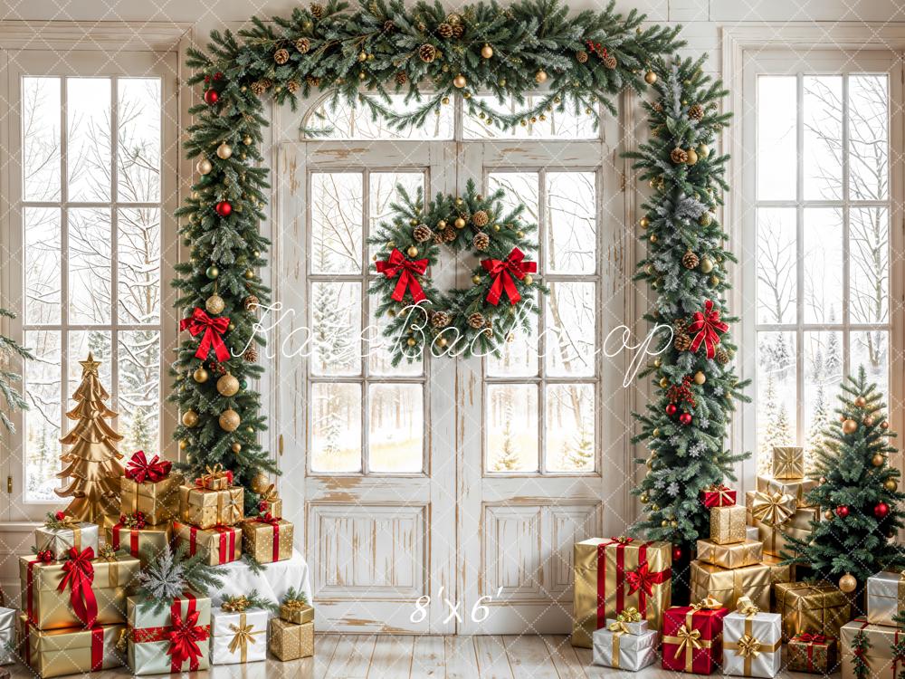 Corona de Navidad Regalos Puerta Ventana Fondo Designed by Emetselch