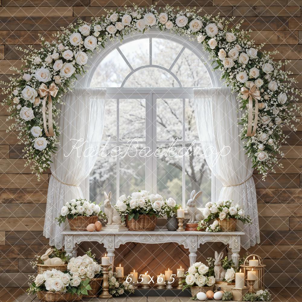 Kate Easter Bunny Flower Arch Window Wood Wall Backdrop Designed by Mini MakeBelieve