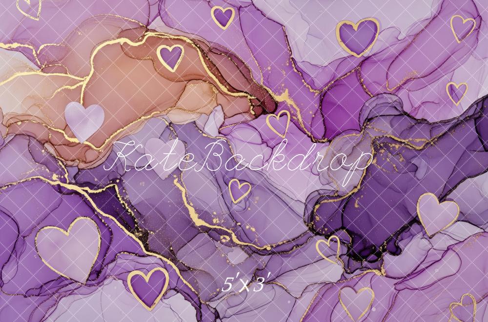Kate Purple Gold Heart Abstract Texture Backdrop Designed by Patty Roberts