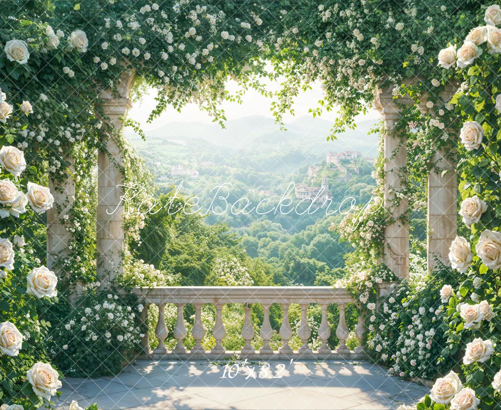 Kate Summer Terrace Arch Floral Greenery Mountain Backdrop Designed by Emetselch