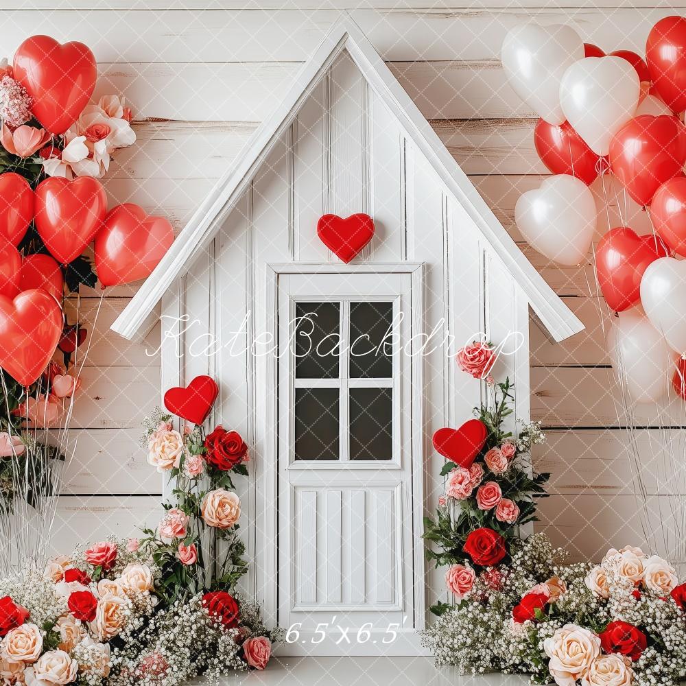 Kate Valentine Heart Balloon Floral House Backdrop Designed by Patty Roberts