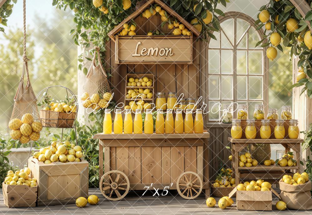 Kate Summer Wooden Lemonade Stand Lemons Juice Crates Printed Backdrop Designed by Emetselch