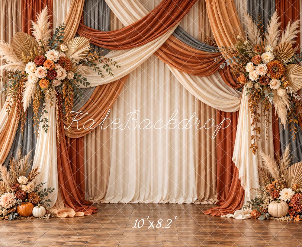 Kate Fall Elegant Floral Drapes Pumpkin Printed Backdrop Printed Backdrop Designed by Emetselch