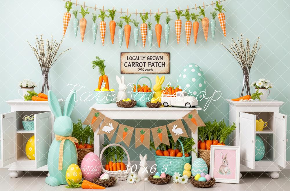 Kate Easter Bunny Carrot Patch Pastel Eggs and Garland Backdrop Designed by Patty Roberts