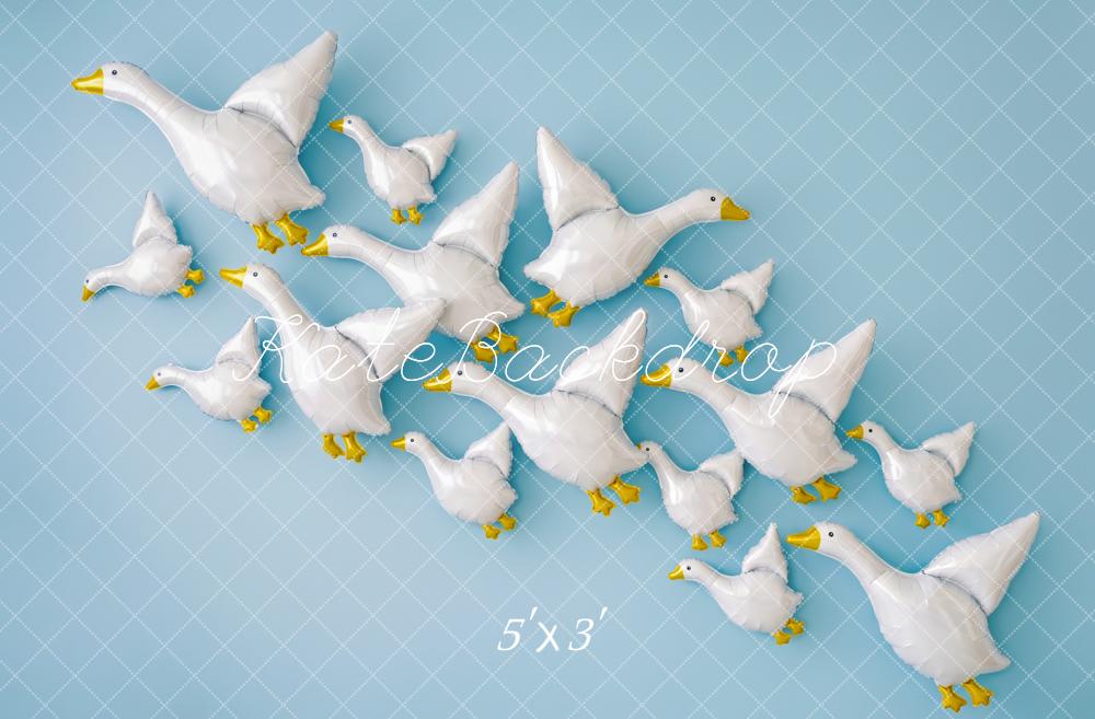 Kate Cake Smash Flying Duck Balloons Blue Wall Printed Backdrop Designed by Patty Roberts