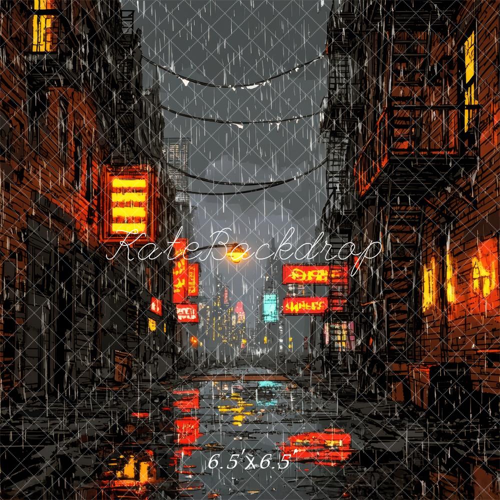 Comic Book Rain Alley Illustratie Foto Achtergrond Designed by Mini MakeBelieve