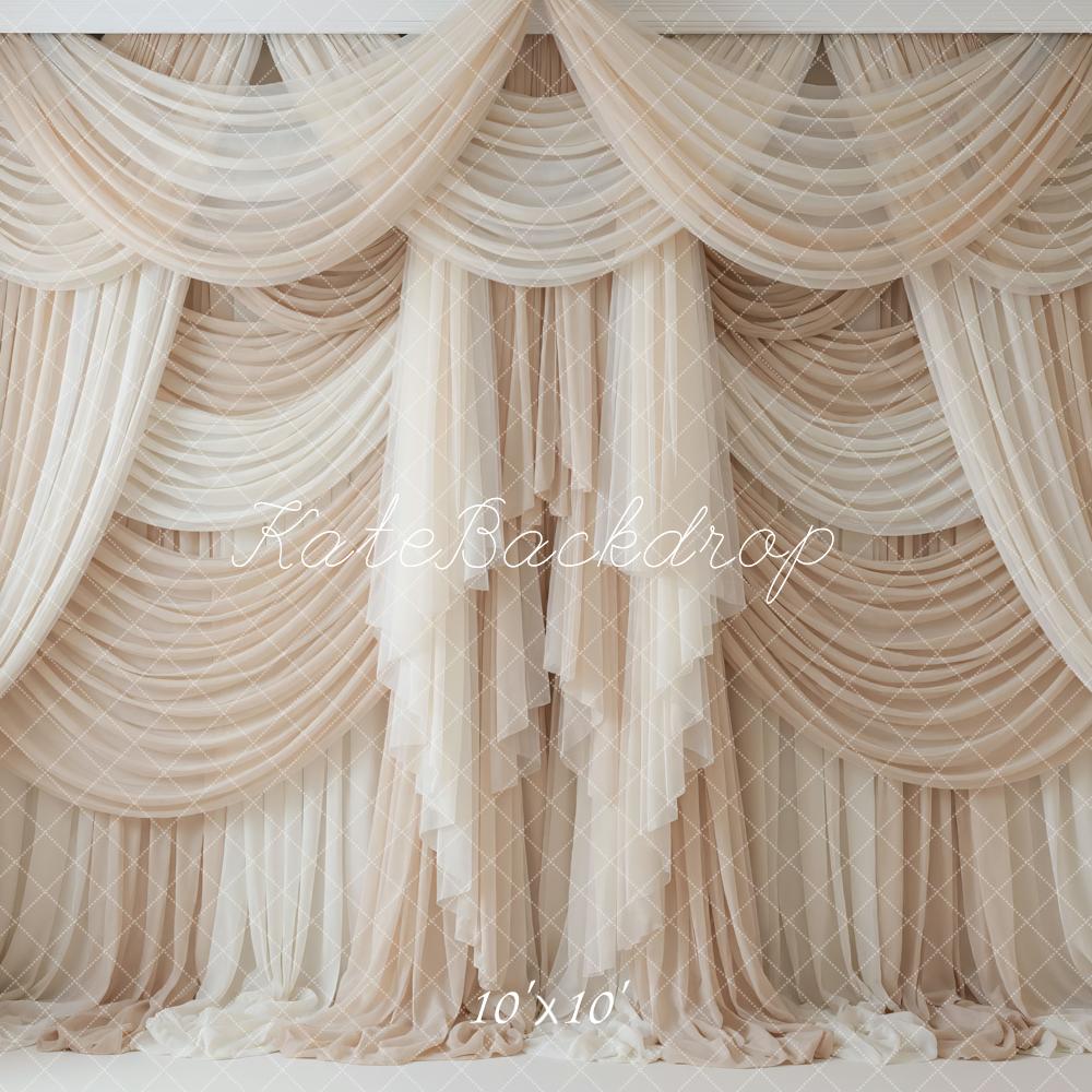 Kate Beige Layered Draped Curtains Backdrop Designed by Mini MakeBelieve