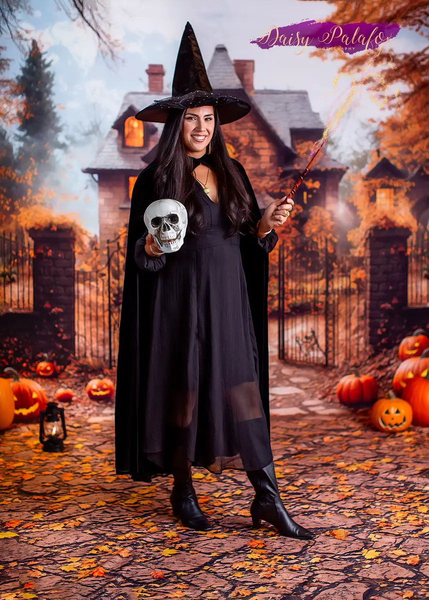 Kate Halloween Fall Vintage House Maple Tree Backdrop Designed by Emetselch