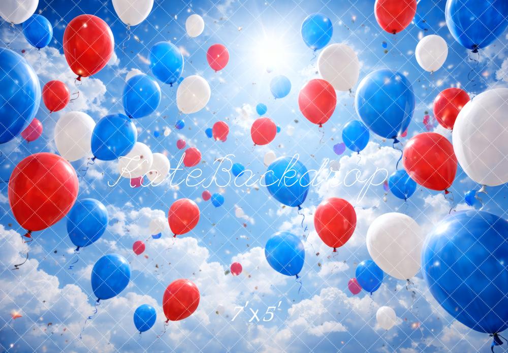 Kate Red Blue White Balloons in Sky Printed Backdrop Designed by Vertigo Productions