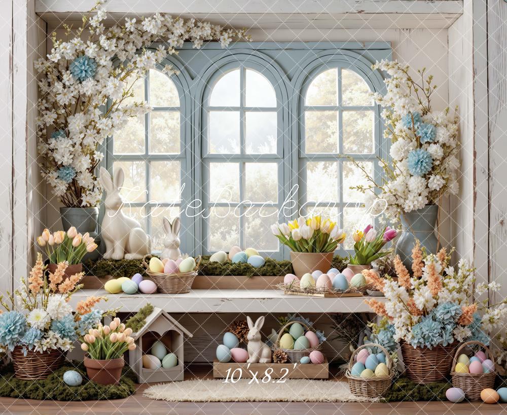 Kate Easter Bunny Floral Egg Window Printed Backdrop Designed by Mini MakeBelieve
