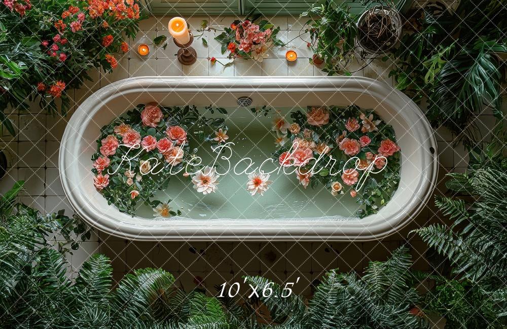 Sfondo di Verdura per Vasca da Bagno con Fiori Designed by Laura Bybee
